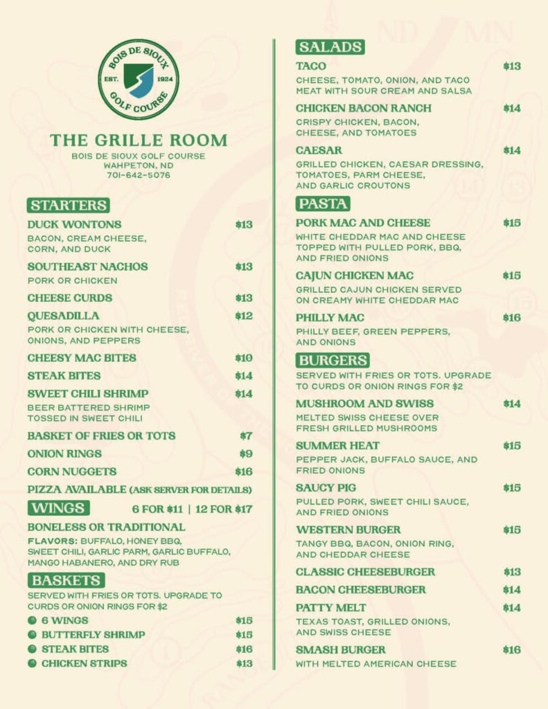 Bois de Sioux Grille Room menu page 1