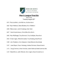 Mens League 2026 Final Six Tee Times